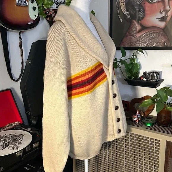 Vintage 1970s Pendleton Creme Western Wear Cardigan Sweater - Picture 4 of 8